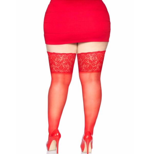 LEG AVENUE - MEDIAS ROJAS AUTOADHESIVAS CON ENCAJE ANCHO PLUS SIZE - Imagen 2