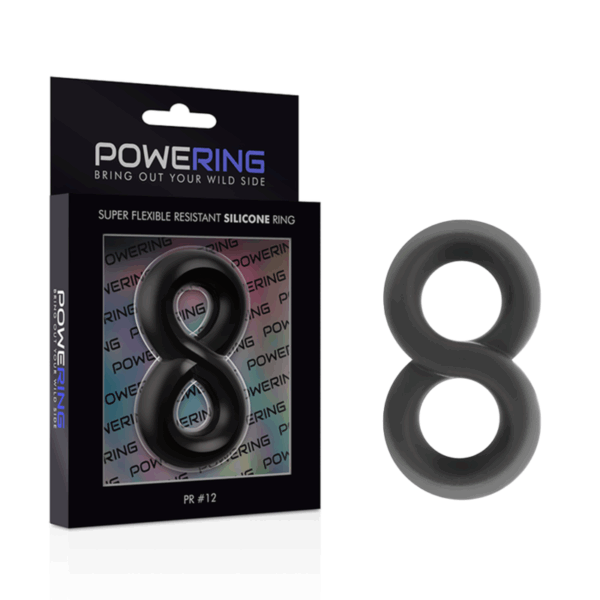 POWERING - SUPER FLEXIBLE Y RESISTENTE ANILLO PENE Y TESTÍCULOS  PR12  NEGRO - Imagen 4