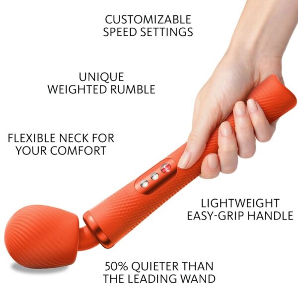 FUN FACTORY - VIM WAND RUMBLE VIBRADOR RECARGABLE SILICONA NARANJA - Imagen 2
