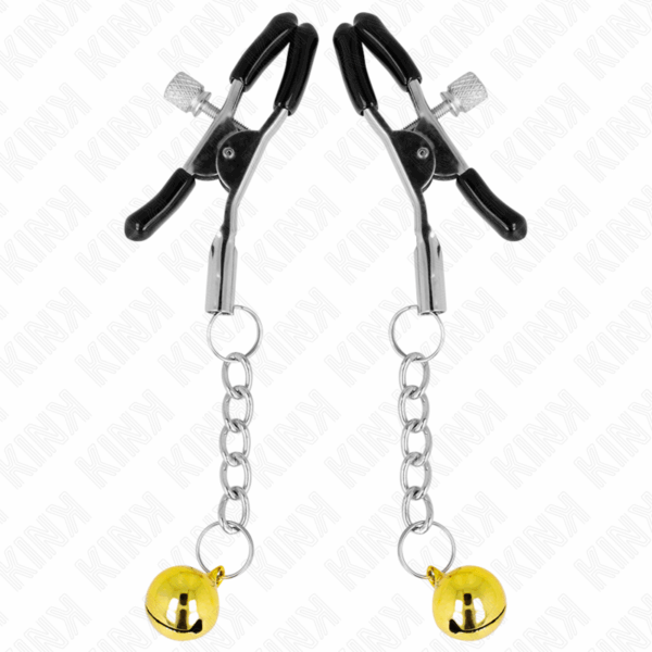 KINK - PINZAS PARA PEZONES CON COLGANTE DE CASCABEL DORADO 6 CM - Imagen 2