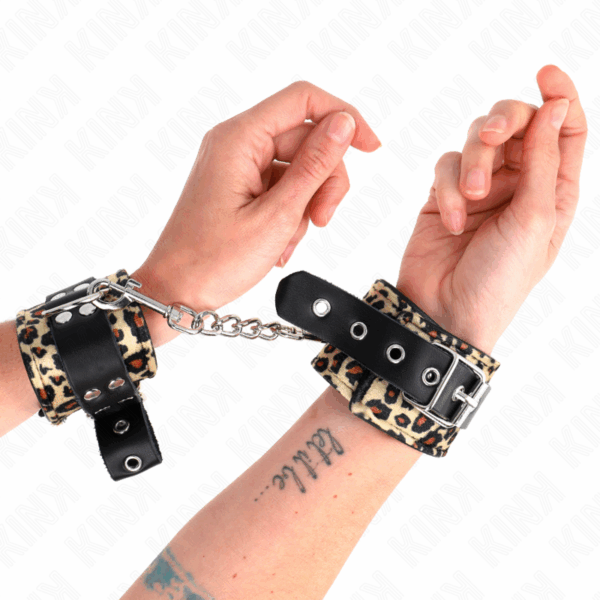 KINK - MUÑEQUERAS DE CUERO ESTILO LEOPARDO AJUSTABLE 18-29 CM X 5.5 CM - Imagen 4