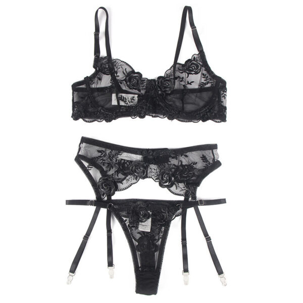 SUBBLIME - 945237 SUJETADOR + PANTIES CON LIGUERO DISEÑO FLORAL NEGRO S/M - Imagen 4