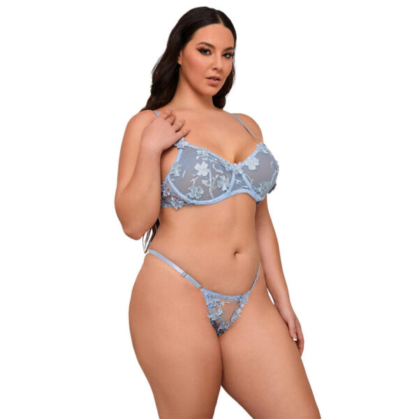 SUBBLIME - 957636 CONJUNTO SUJETADOR Y PANTIES CON BORDADOS DE FLORES CELESTE L/XL - Imagen 3