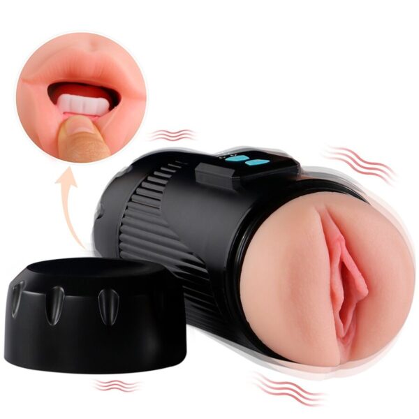 SHEQU - KAY MASTURBADOR DOBLE CON VIBRACIÓN DUAL BOCA Y VAGINA - Imagen 2