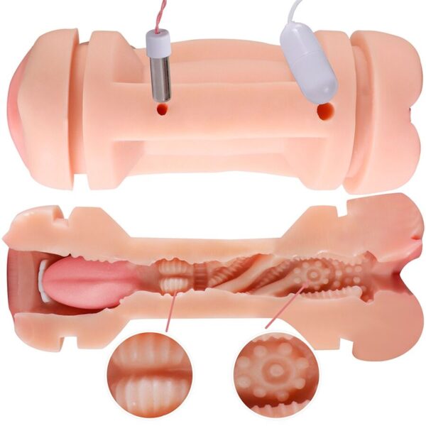 SHEQU - KAY MASTURBADOR DOBLE CON VIBRACIÓN DUAL BOCA Y VAGINA - Imagen 3